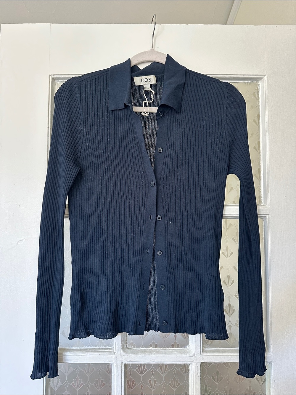 COS Navy Ribbed Button-Down Cardigan - Picture 3 of 5
